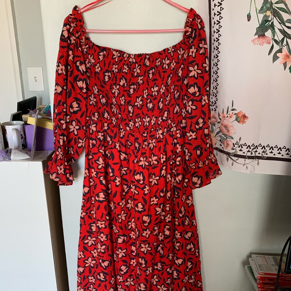 Off The Shoulder Red Floral Summer Dress